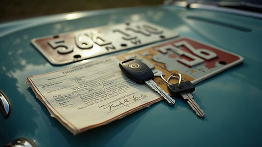 NSW number plates removed from a car alongside registration papers and keys