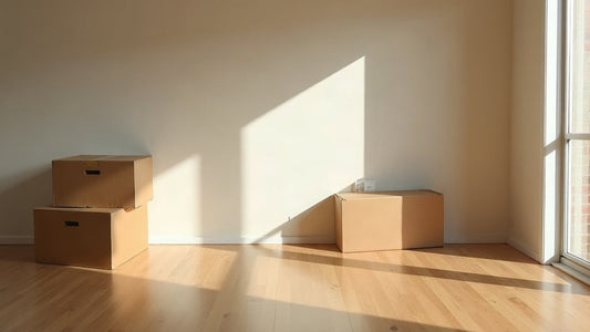 Empty Sydney apartment living room with flattened moving boxes on moving day