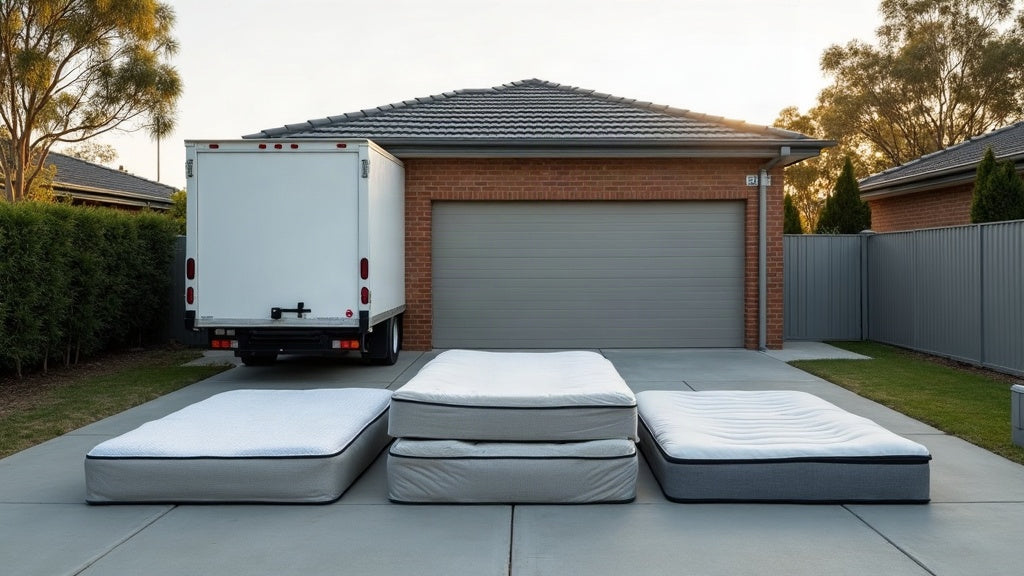 Multiple mattresses stacked on a Blacktown driveway ready for a single pickup