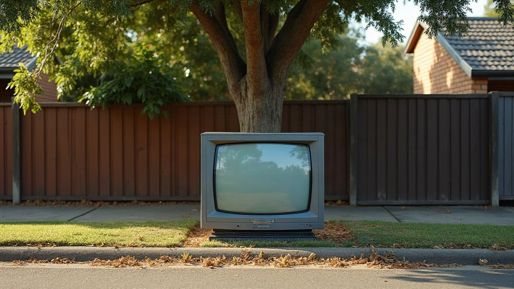 Old television left outside after a new TV was delivered, awaiting e-waste recycling