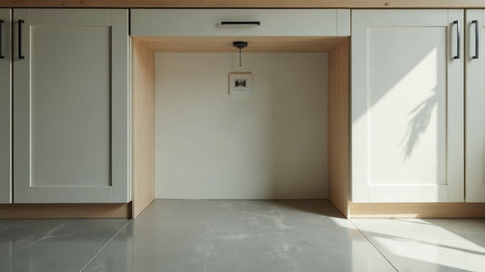 Empty kitchen alcove in a Sydney home where the old refrigerator used to stand