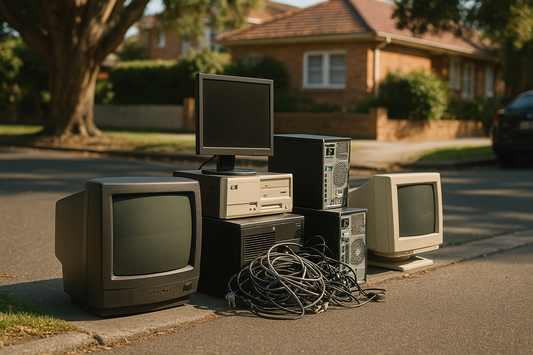 A pile of old electronics and e-waste ready for recycling collection in Sydney