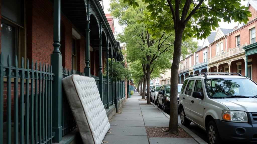 Mattress outside a Surry Hills terrace on a narrow inner-Sydney street