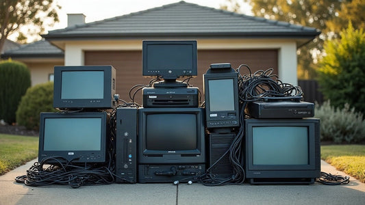 Pile of old electronics on a South West Sydney driveway awaiting e-waste pickup