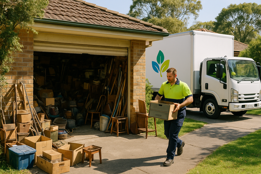 A Sydney garage being cleared out with items loaded into a removal truck