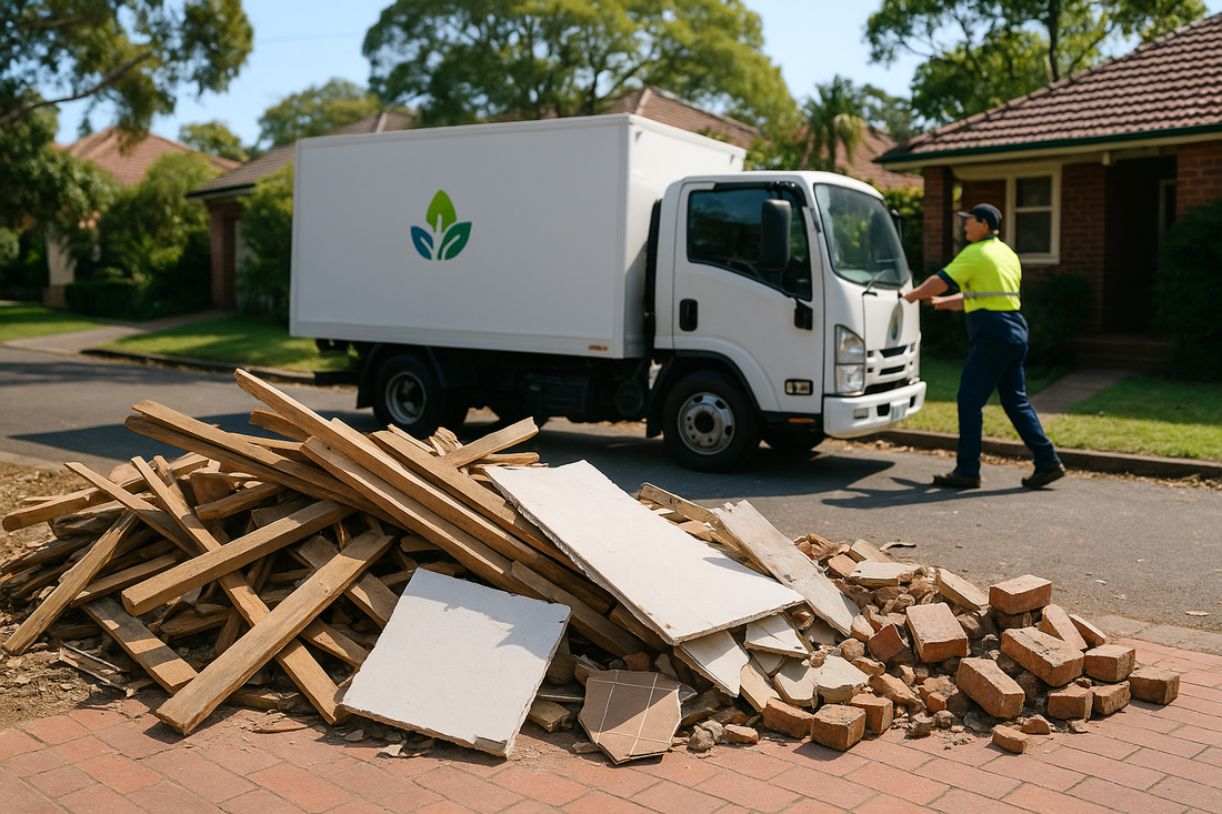 Renovation and construction waste being loaded into a RecycleCorp removal truck in Sydney