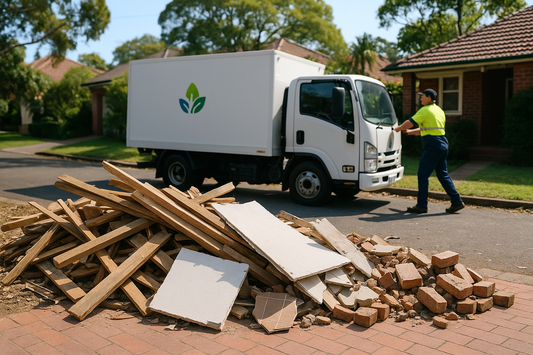 Renovation and construction waste being loaded into a RecycleCorp removal truck in Sydney