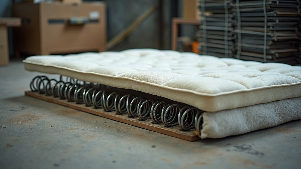 Mattress being dismantled at a recycler with the steel spring unit separated from the foam