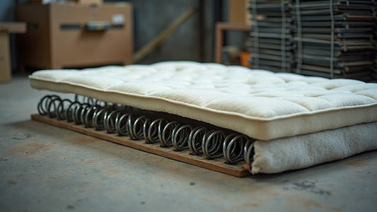 Mattress being dismantled at a recycler with the steel spring unit separated from the foam