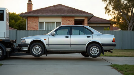 Old car loaded onto a tilt-tray tow truck in Sydney's Eastern Suburbs