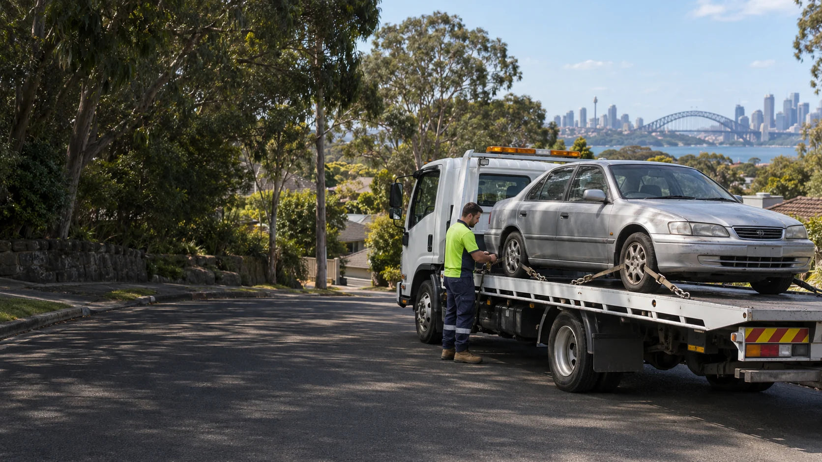 Tow truck loading an unwanted car on a Sydney suburban street
