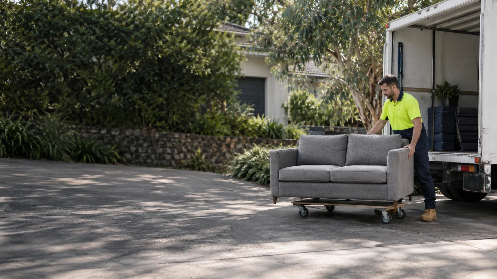 Sofa being collected by a removal crew