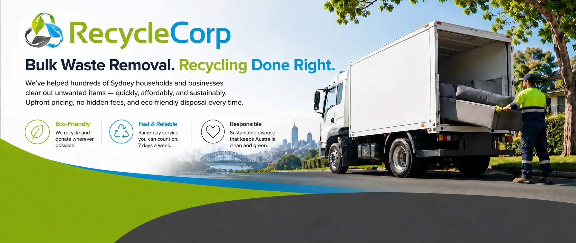Recycle Corp bulk waste removal truck and crew in Sydney